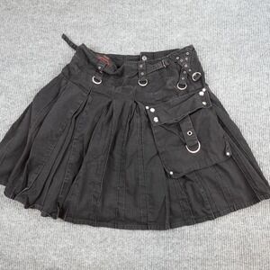 TRIPP NYC Skirt Womens XL Black Pleated Mini Strap Buckle Pocket Goth Punk